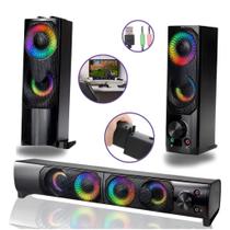 Caixa de Som Soundbar Knup 12W RMS com LED RGB, USB e P2 Mini Caixa Multimídia Gamer para PC e Notebook