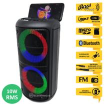 Caixa de Som Torre 10W RMS Receptor Com Luzes RGB FM Bluetooth Entrada P2 Microfone D4233