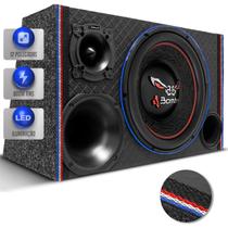 Caixa De Som Trio Automotivo Diamantada 800w RMS Subwoofer 12 Pol Bomber Bicho Papão Dutada LED Neon