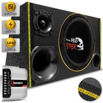 Caixa De Som Trio Automotivo Shutt 1200w RMS Subwoofer 12 Pol Ripper + Módulo Taramps TS400 LED Neon