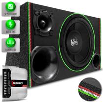 Caixa De Som Trio Automotivo Shutt 800w RMS Subwoofer 12 Pol Beatz LED Neon Dutada Carro Pancadão