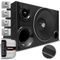 Caixa De Som Trio Automotivo Shutt 800w RMS Woofer 12 Pol Xplode + Módulo TS400 Led Neon Completa