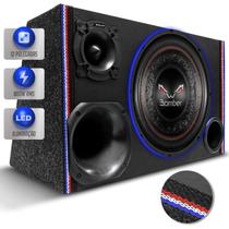 Caixa De Som Trio Champion 800w Subwoofer 12 Polegadas Bomber Bicho Papão LED Grave Forte Automotivo