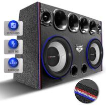 Caixa De Som Trio Corneteira Automotivo 2 Subwoofer Shutt 4D4 12 Pol 1800w Grave Carro Pancadão LED