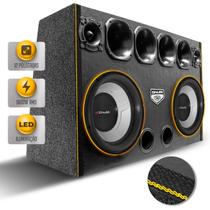 Caixa De Som Trio Corneteira Automotivo 2 Subwoofer Shutt 4D4 12 Pol 1800w Grave Carro Pancadão LED