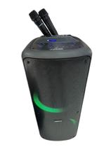 Caixa de som wave one amplificada, com 2 microfones sem fio para karaokê, 350w rms, bateria até 23h