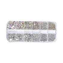 Caixa De Strass Para Unhas Com 12 Compartimentos, Pedras De Cristal AB Com Organizador De