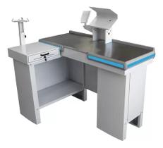 Caixa De Supermercado Kit Automação Amapá 1,3m Empacotador Cor Branco Perfil Azul Caixa De Supermercado Kit Automação Amapá 1,3m Empacotador Cor Branco Perfil Azul