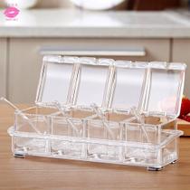 Caixa de tempero transparente para cozinha, 4 peças, recipiente de armazenamento, frascos de condimentos, caixa de tempe