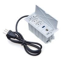 Caixa De Tomada 4 Blocos 2 Tomadas 10A 1 USB Dados 1 RJ-45