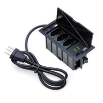 Caixa De Tomada 4 Blocos 3 Tomadas 10A 2 USB 4.9A preto