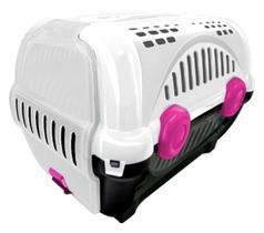 Caixa de Transporte Furacao Pet Luxo Branco/Rosa N1