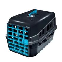 Caixa de transporte Mec Box Preto com porta Azul para animais de pequeno porte n 0