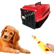 Caixa de Transporte Pet N3 E Mordedor Interativo Pet Galinha