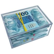 Caixa Decorativa Acrílica/Plástica 100 Notas Dinheiro De Real