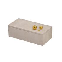 Caixa Decorativa Cinza Com Esferas Douradas 25x11x12cm Caixa Decorativa Cinza Com Esferas Douradas 25x11x12cm