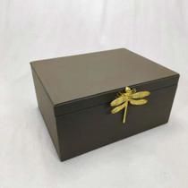 Caixa Decorativa Cinza Escuro Maior Libelula Dourado Luxo Caixa Decorativa Cinza Escuro Maior Libelula Dourado Luxo