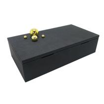 Caixa Decorativa Couro Preto Menor Enfeite Esferas