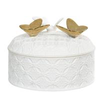Caixa Decorativa De Porcelana Branco e Dourada
