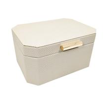 Caixa Decorativa em Madeira e PU Cinza Claro G Caixa Decorativa em Madeira e PU Cinza Claro G