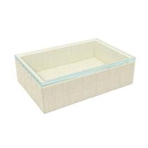 Caixa Decorativa Em MDF com Revestimento em PU Creme e Tampa de Vidro G Caixa Decorativa Em MDF com Revestimento em PU Creme e Tampa de Vidro G