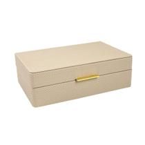 Caixa Decorativa em MDF Com Revestimento Fendi em Pu e Metal Dourado 28x18x9cm