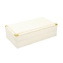 Caixa Decorativa em MDF Com Revestimento Off White em Pu e Metal Dourado 15x17,5x18cm Caixa Decorativa em MDF Com Revestimento Off White em Pu e Metal Dourado 15x17,5x18cm