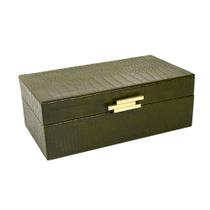 Caixa Decorativa em MDF Com Revestimento Verde em Pu e Metal Dourado 15x18x10cm Caixa Decorativa em MDF Com Revestimento Verde em Pu e Metal Dourado 15x18x10cm