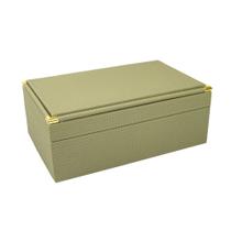 Caixa Decorativa em MDF Com Revestimento Verde em Pu e Metal Dourado 19,5x31x12cm