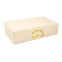 Caixa Decorativa em MDF e Pu Bege Com Detalhe Dourado 22x38x9,5cm Caixa Decorativa em MDF e Pu Bege Com Detalhe Dourado 22x38x9,5cm