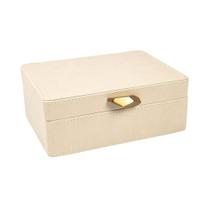Caixa Decorativa em MDF e Pu Off White Com Detalhes Dourado 18x24x9,5cm Caixa Decorativa em MDF e Pu Off White Com Detalhes Dourado 18x24x9,5cm