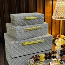 Caixa Decorativa M Cinza em material sintético Texturizado