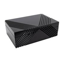 Caixa Decorativa Madeira Preta Maior Listras Baixo Relevo