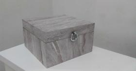 Caixa Decorativa Mdf Cinza Marmorizada Argola Prata 15 Cm