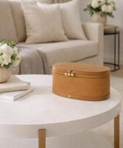 Caixa Decorativa MDF Revestimento PU Marrom - 13x24x19cm