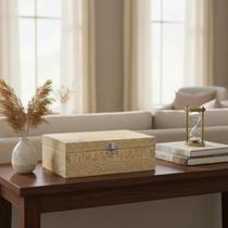 Caixa Decorativa Multiuso Bege 20cm Em Mdf Luxo Enfeite