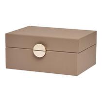 Caixa Decorativa Multiuso Em MDF E PU Bege Com Tampa Acabamento Luxo