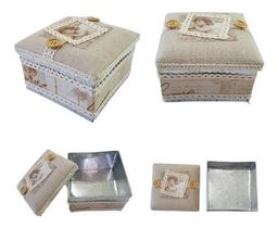 Caixa Decorativa Tecido Metal Porta Jóias Estojo Biju 12,5x8 Caixa Decorativa Tecido Metal Porta Jóias Estojo Biju 12,5x8
