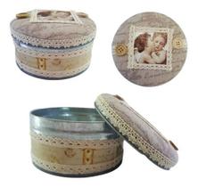 Caixa Decorativa Tecido Metal Porta Jóias Estojo Biju 7 X 13 Caixa Decorativa Tecido Metal Porta Jóias Estojo Biju 7 X 13