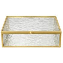 Caixa decorativa vidro metal dourado 6x20x16cm florarte