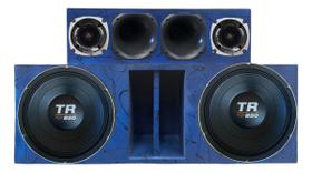 Caixa duto régua 2x12 alto falante triton tr850 4ohms + corneteira 2x2 unlike 500 cor:azul
