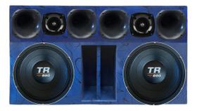 Caixa duto régua 2x12 alto falante triton tr850 4ohms + corneteira 4x2 unlike 400 cor:azul