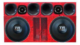 Caixa duto régua 2x12 alto falante triton tr850 4ohms + corneteira 4x2 unlike 400 cor:vermelho