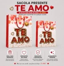 Caixa E Sacola Presente Te Amo Dia dos Namorados e Mães Embalagem M e G Luxo