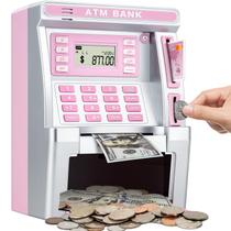 Caixa eletrônico Piggy Bank Jyusmile Pink com cartão de débito para crianças