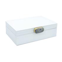 Caixa em Madeira e Vidro Branco Com Pedra Ágata G 8x25x18cm Caixa em Madeira e Vidro Branco Com Pedra Ágata G 8x25x18cm