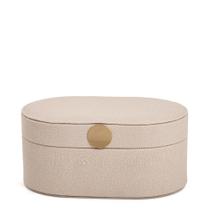 Caixa em MDF Com Revestimento em PU Bege e Dourado 17,5x11x8cm