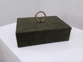 Caixa Em Mdf Decorativa De Veludo Verde Argola Ouro 20 Cm