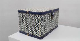 Caixa Em Mdf Trama Tecido Bege E Azul 20 Cm Caixa Em Mdf Trama Tecido Bege E Azul 20 Cm