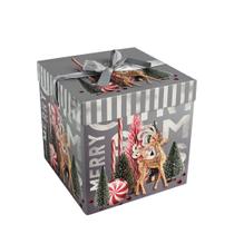 Caixa Embalagem Monta Fácil Decor Natal Panetone e Presentes Com Laço 22x22cm - Magizi